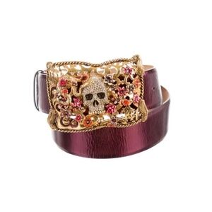 Roberto Cavalli Skull & Roses Patent Leather Belt